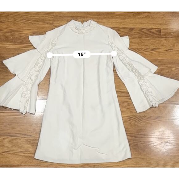 Alexis Tiered flared long sleeves London mini ivory Dress XS - Picture 4 of 11